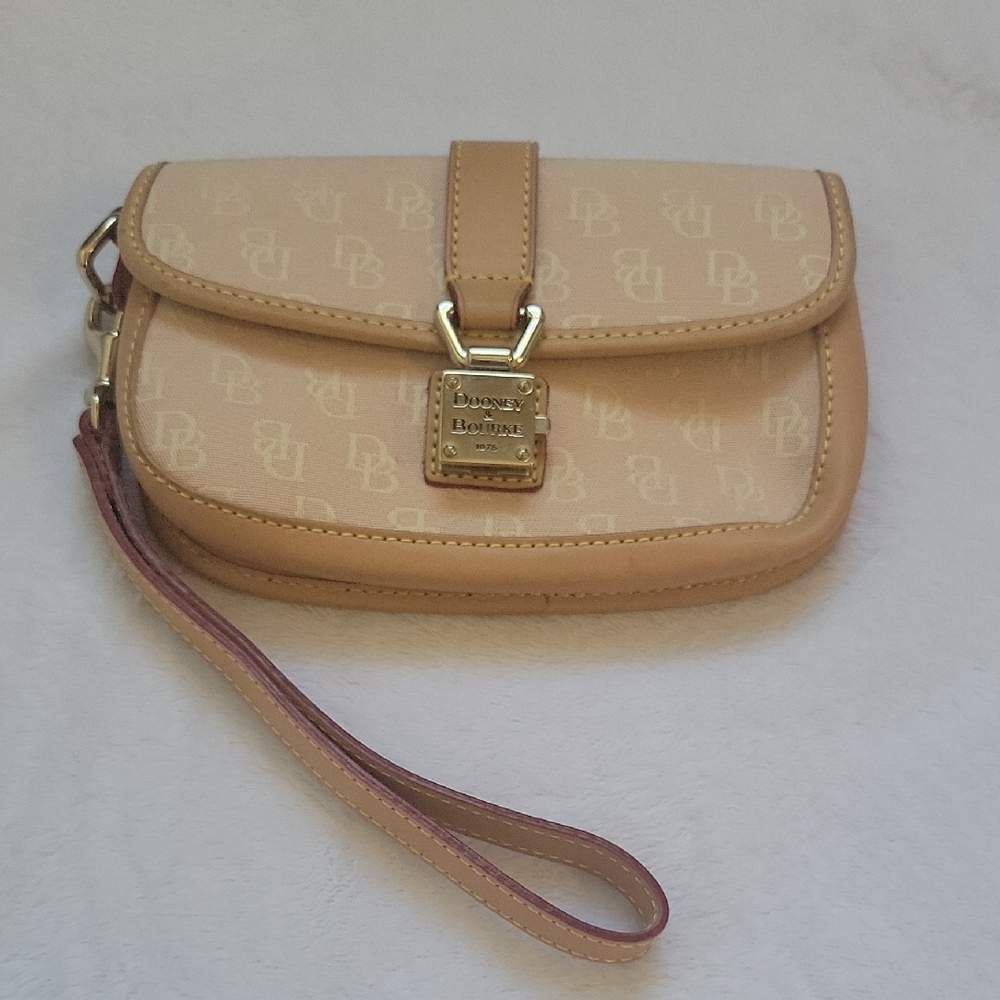 Dooney & Bourke Pink and Beige Wristlet with Gold Accents